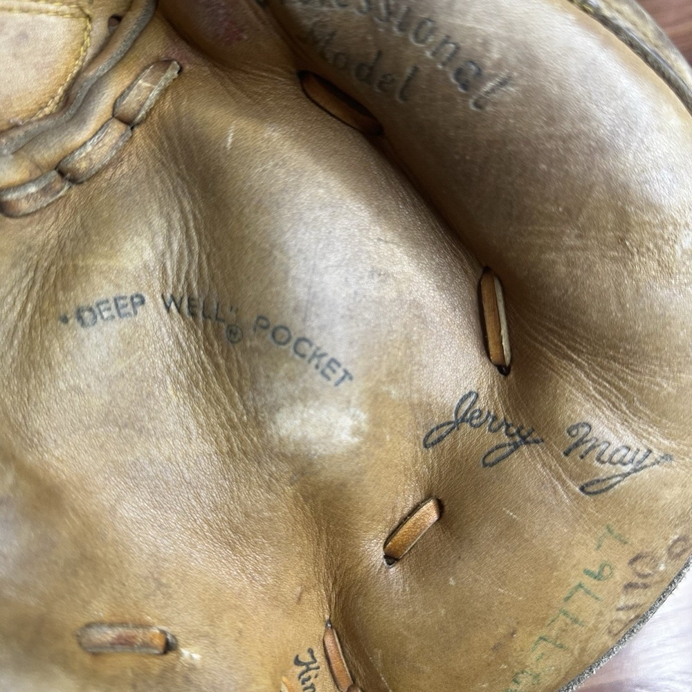 Vintage Rawlings MJ50 Catchers Mitt Brown Leather Glove 33" Jerry May RHT - Picture 4 of 9